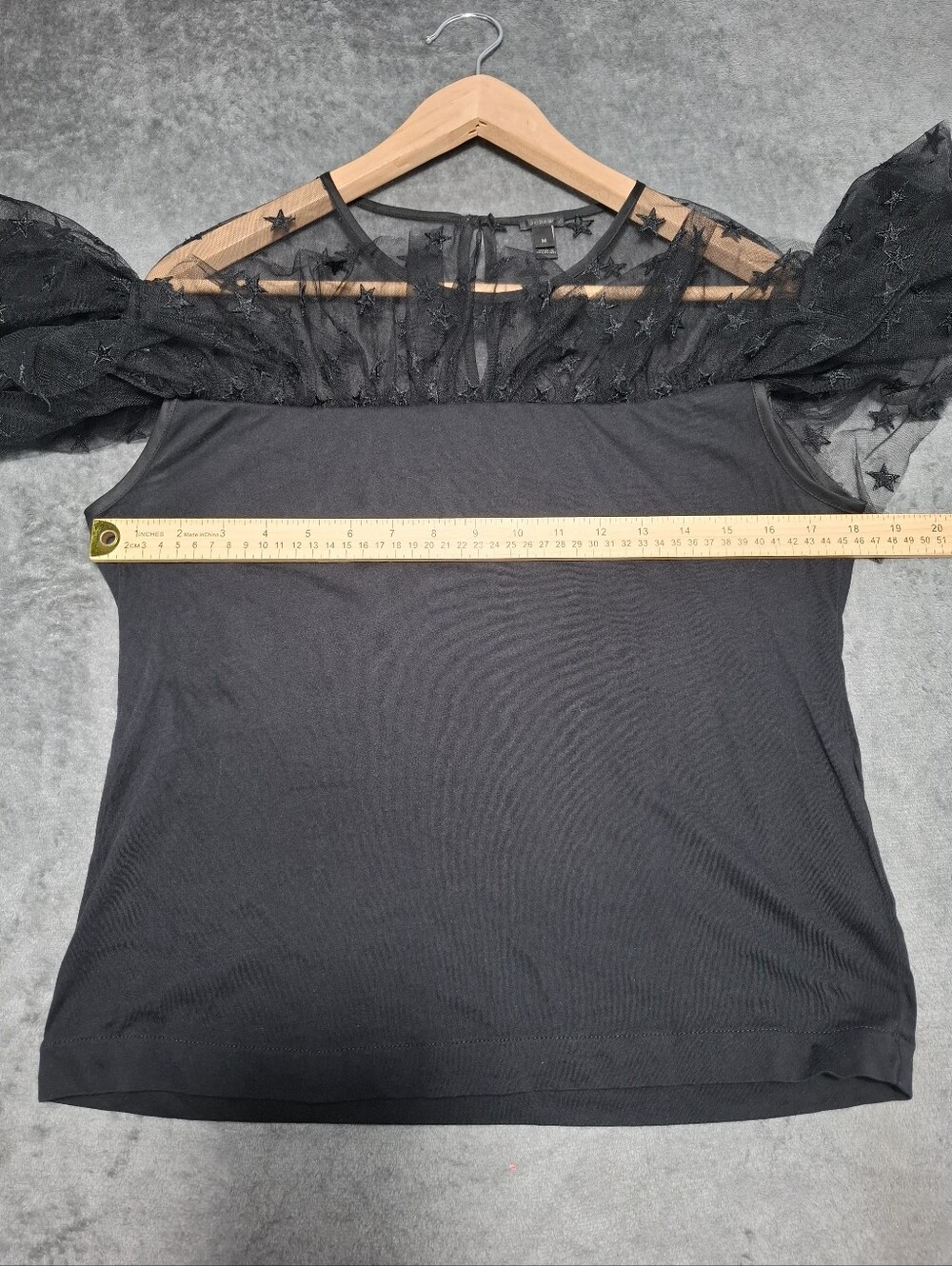 J.Crew Women's Star Mesh Yoke Ruffled Short Sleeve Black Blouse Sz M Whimsigoth - Picture 5 of 10